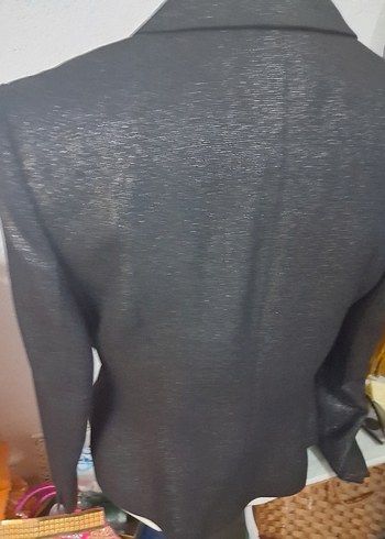 Siyah Parlak Kadın Ofis Blazeri ceket. - Görsel 9