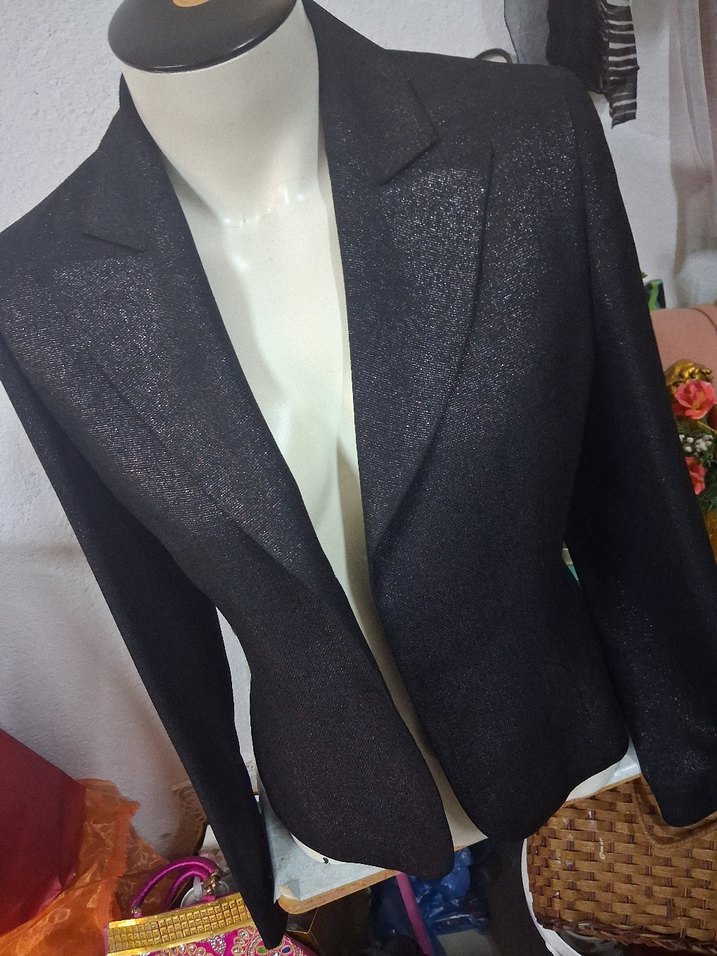 Siyah Parlak Kadın Ofis Blazeri ceket. - Görsel 4