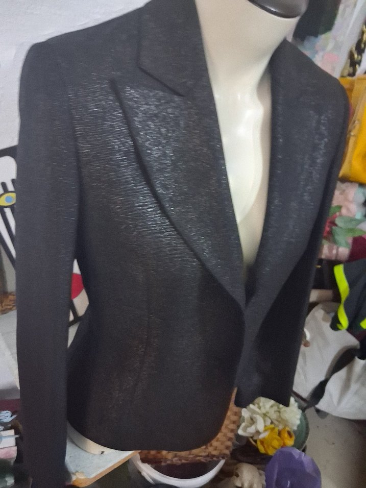 Siyah Parlak Kadın Ofis Blazeri ceket. - Görsel 2