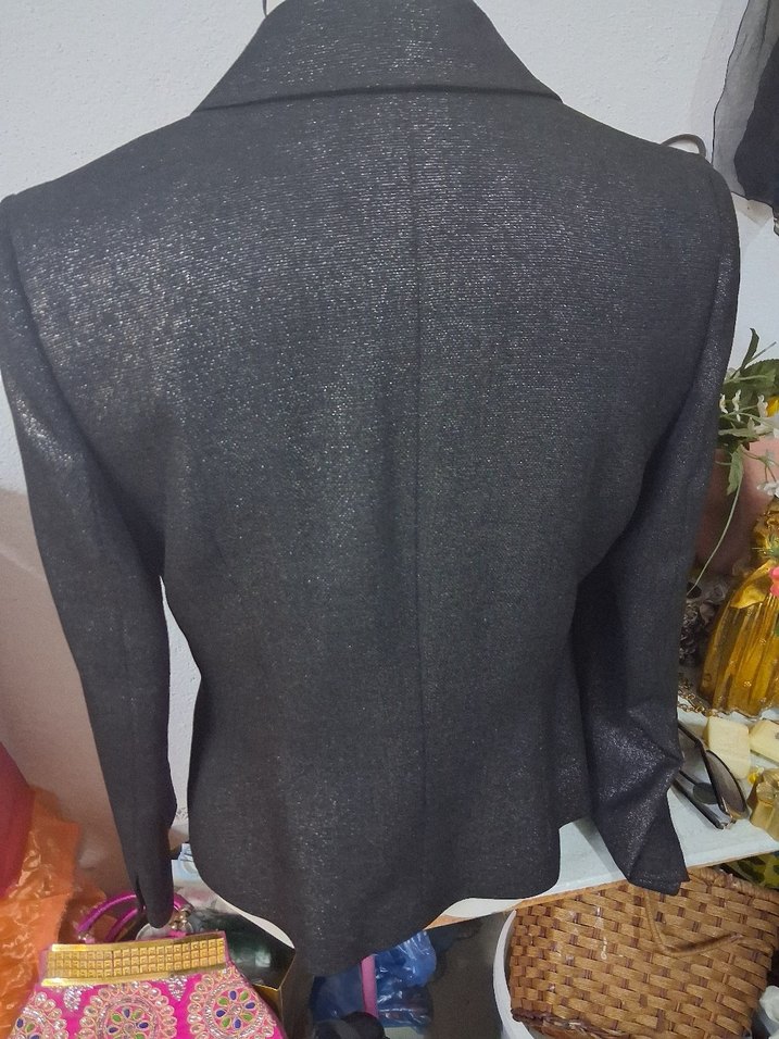 Siyah Parlak Kadın Ofis Blazeri ceket. - Görsel 3
