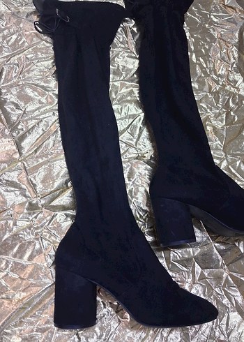 Siyah Süet Tokalı Kadın Bot çorap tarzında Zarif . - Görsel 8