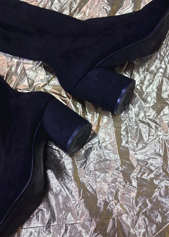 Siyah Süet Tokalı Kadın Bot çorap tarzında Zarif . - Görsel 5