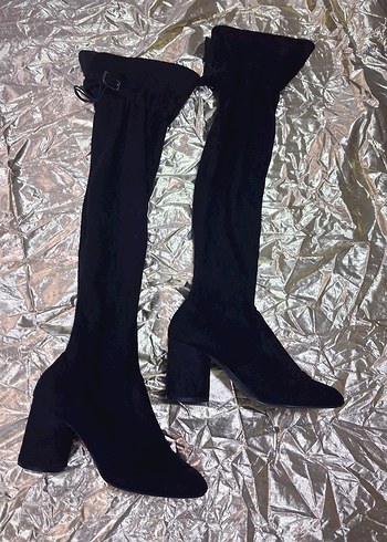 Siyah Süet Tokalı Kadın Bot çorap tarzında Zarif . - Görsel 3