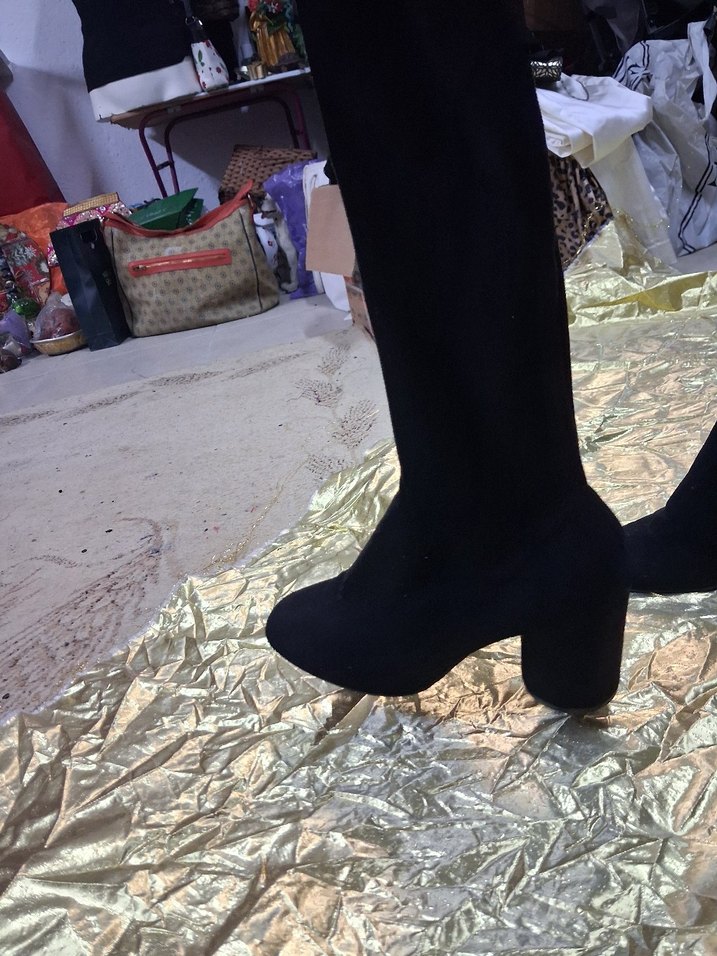 Siyah Süet Tokalı Kadın Bot çorap tarzında Zarif . - Görsel 2