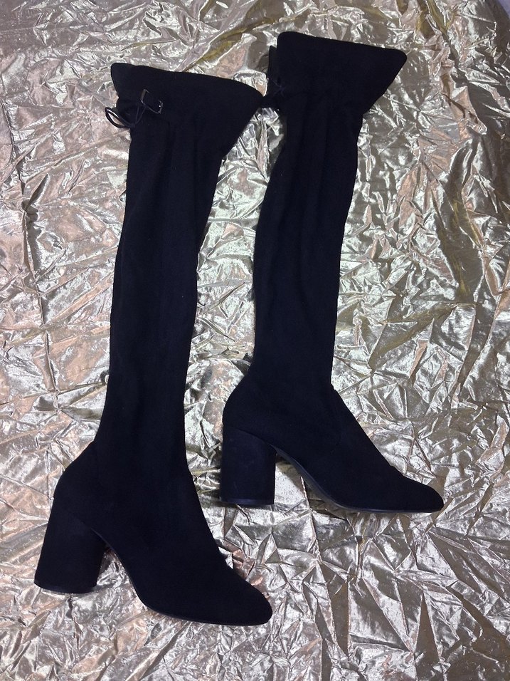 Siyah Süet Tokalı Kadın Bot çorap tarzında Zarif . - Görsel 3