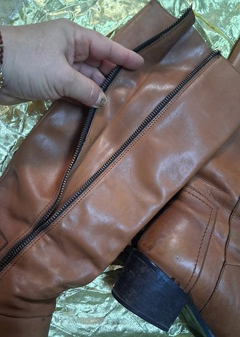 Kahverengi Tokalı Deri Dizüstü Bot Beymen stüdyo marka - Görsel 3