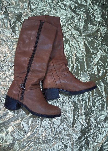 Kahverengi Tokalı Deri Dizüstü Bot Beymen stüdyo marka - Görsel 4