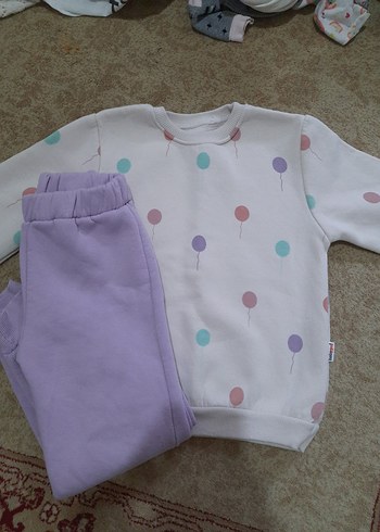 Bebek Kız Mor Baskılı Sweatshirt ve Pantolon Takımı