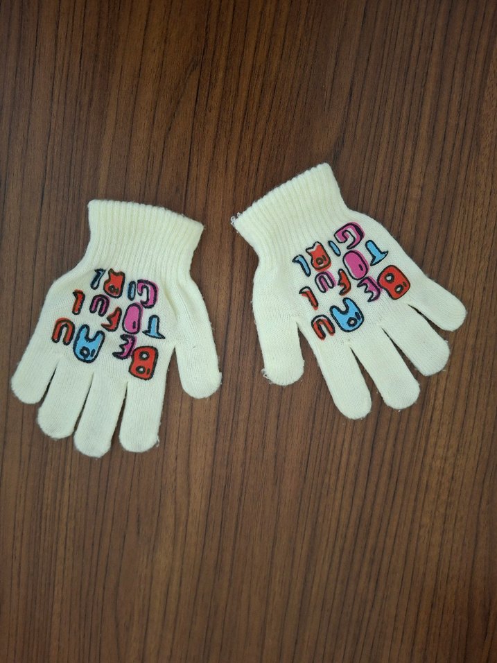 Renkli Baskılı Örgü Kız Eldiveni - Görsel 2