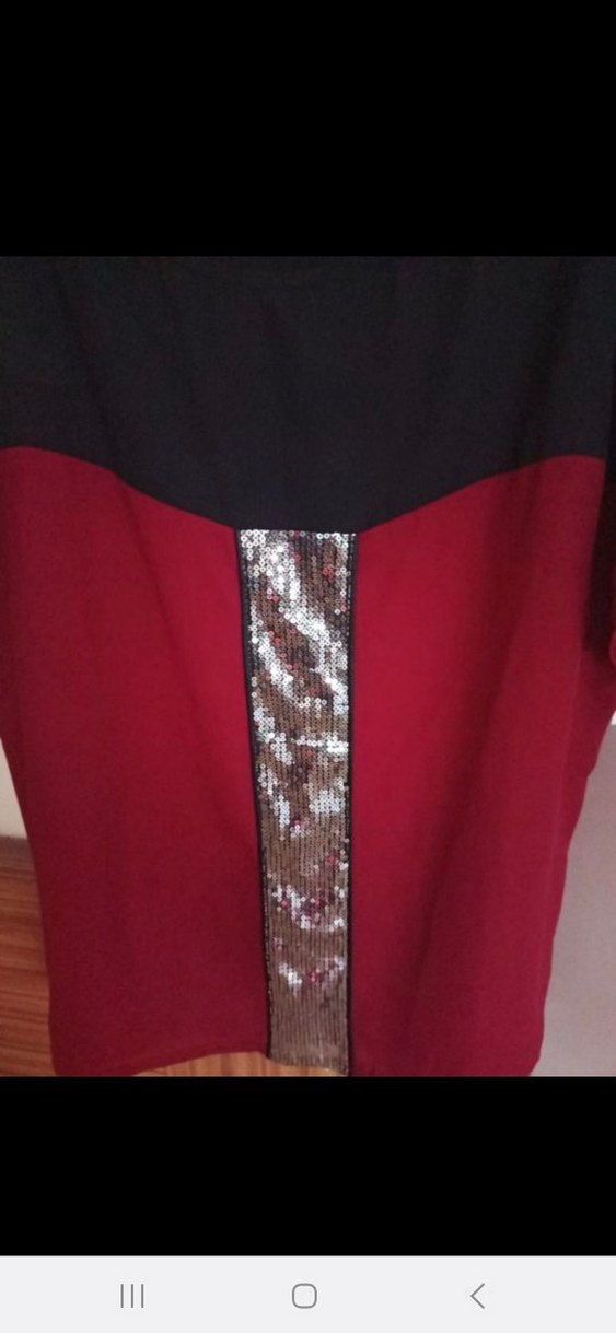 Bordo Siyah Kısa Kollu Payetli Kadın Bluz - Görsel 2