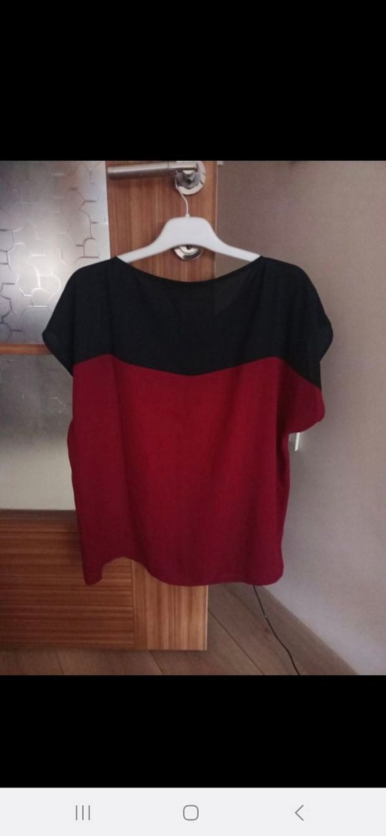 Bordo Siyah Kısa Kollu Payetli Kadın Bluz - Görsel 4