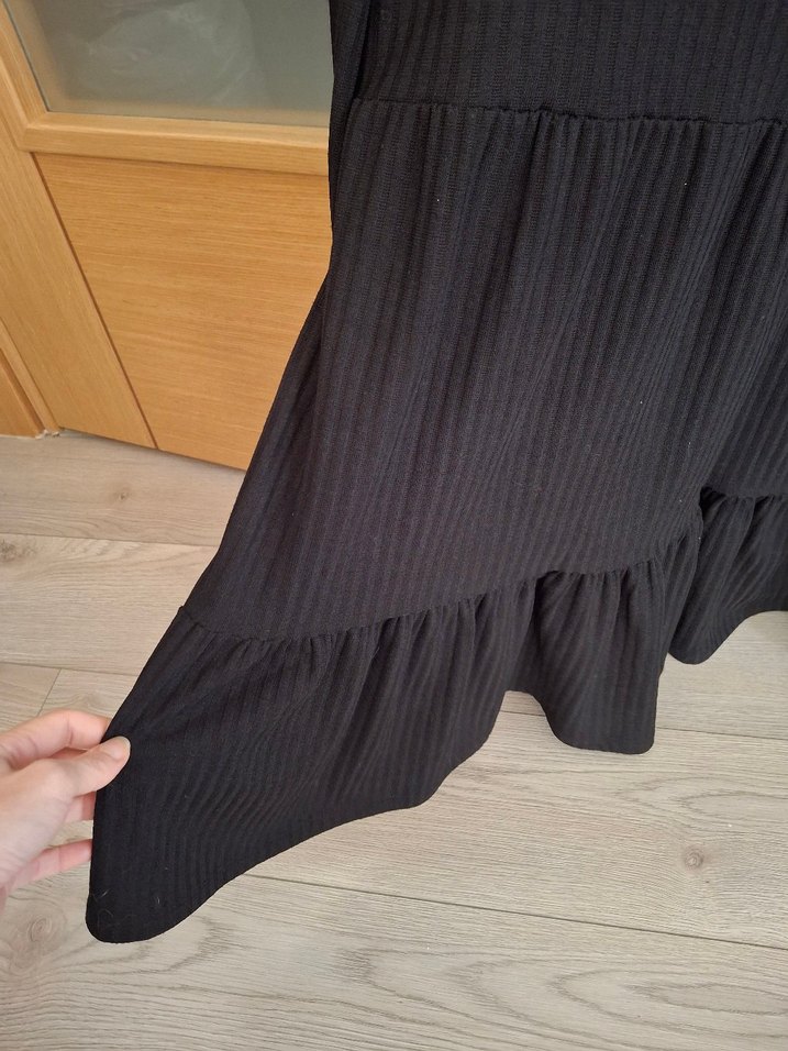 Siyah Piliseli Uzun Kollu Triko Elbise - Görsel 4