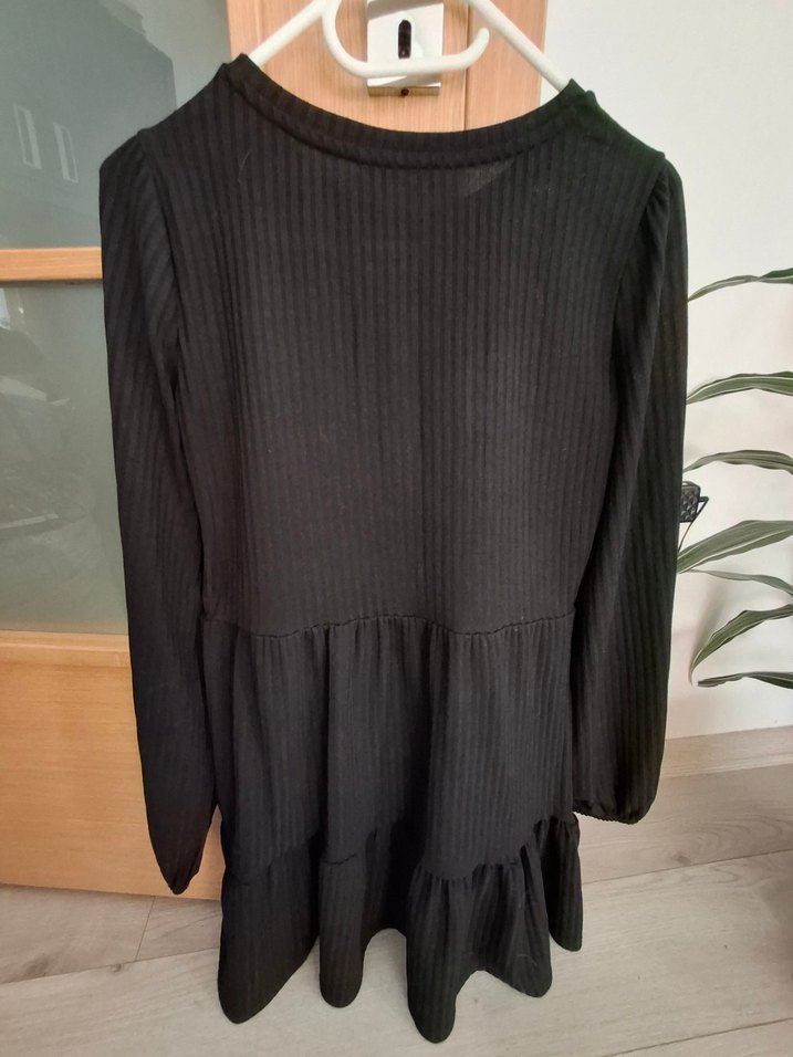 Siyah Piliseli Uzun Kollu Triko Elbise - Görsel 2