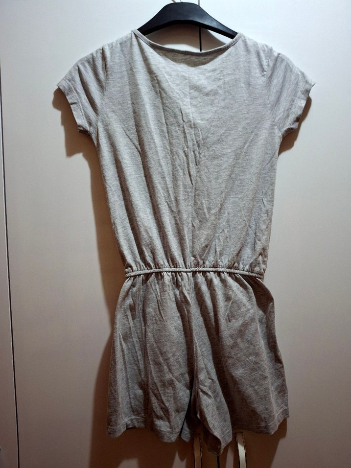 Gri V Yaka Keten Kadın Tulum - Görsel 2