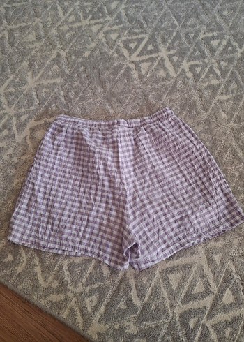 12-13 Yaş Beden Linen Mor Kareli Mini Şort