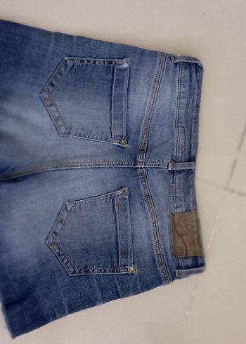 Pull and Bear Mavi Mini Kot Şort Rahat Kesim