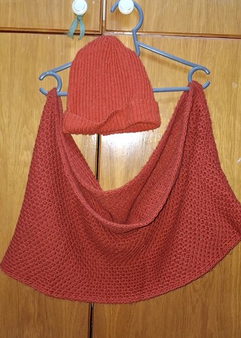 TURUNCU Örgü Bere ve Boyunluk Seti - Görsel 2