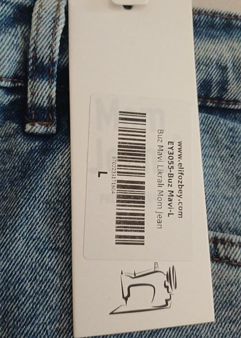 l Beden Gri Renk Rahat Kesim Kadın Denim Pantolon etiketli