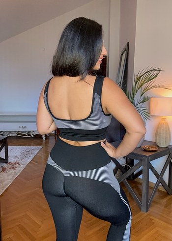 Siyah Spor Kadın Tayt Takım, Gym ve Yoga ikili takım - Görsel 6