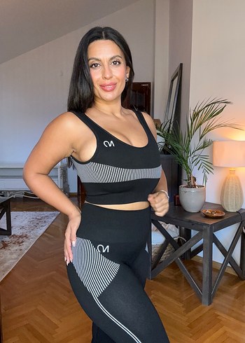 Siyah Spor Kadın Tayt Takım, Gym ve Yoga ikili takım - Görsel 8