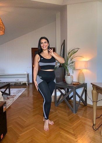 Siyah Spor Kadın Tayt Takım, Gym ve Yoga ikili takım - Görsel 3