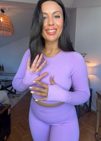 Lila ikili spor takım, gym yoga tayt takımı - Görsel 8