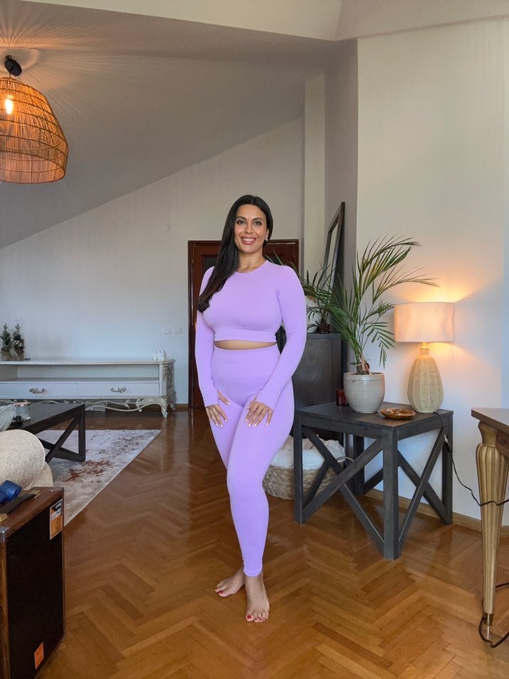 Lila ikili spor takım, gym yoga tayt takımı - Görsel 5