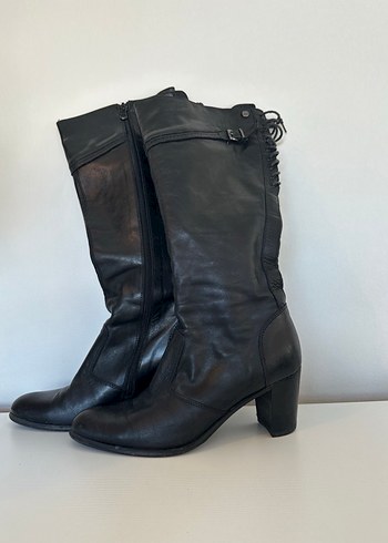 Kadın Siyah Deri Dizüstü Tokalı Bot - Görsel 7