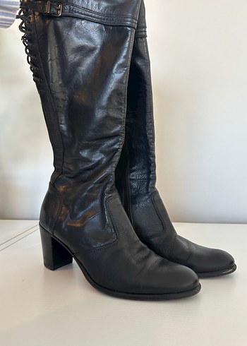 Kadın Siyah Deri Dizüstü Tokalı Bot - Görsel 4