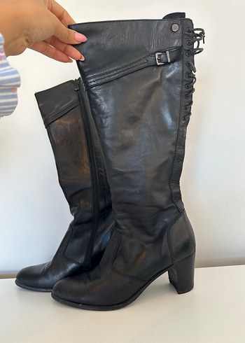 Kadın Siyah Deri Dizüstü Tokalı Bot - Görsel 6