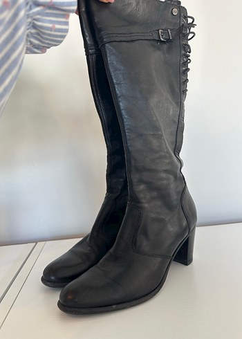 Kadın Siyah Deri Dizüstü Tokalı Bot - Görsel 5