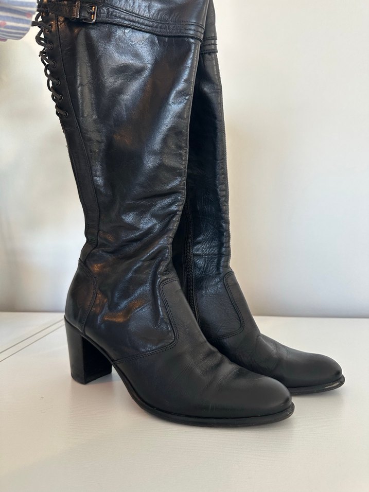 Kadın Siyah Deri Dizüstü Tokalı Bot - Görsel 4