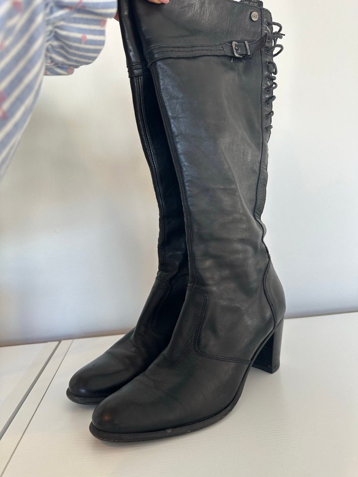 Kadın Siyah Deri Dizüstü Tokalı Bot - Görsel 5