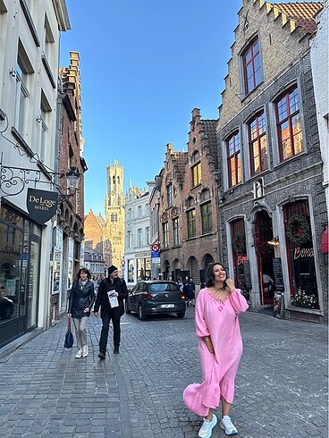 Müslin kumaş, pembe elbise. Tek beden - Görsel 5