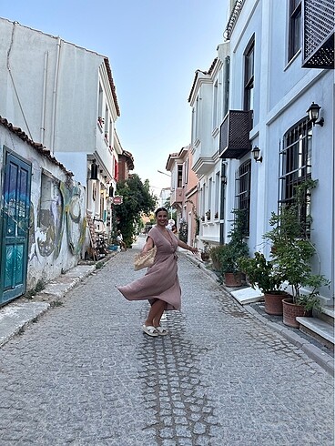 Müslin kumaş vizon kahve elbise - Görsel 6