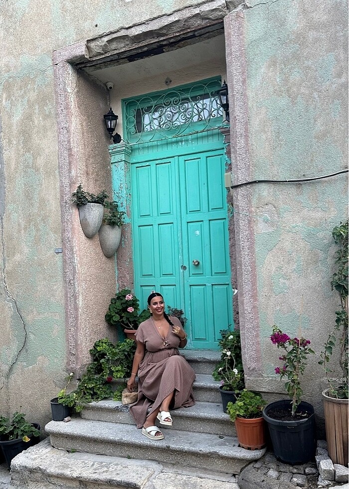 Müslin kumaş vizon kahve elbise - Görsel 3