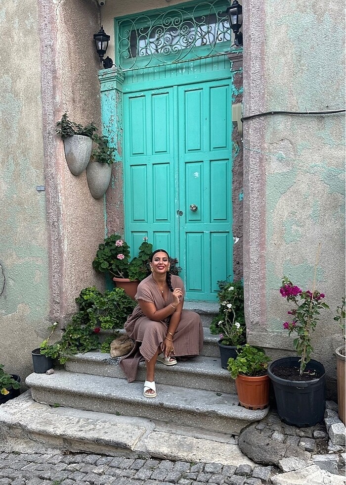 Müslin kumaş vizon kahve elbise - Görsel 5