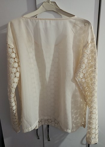 Dantel Detaylı Beyaz Bohem Uzun Kollu Bluz - Görsel 5