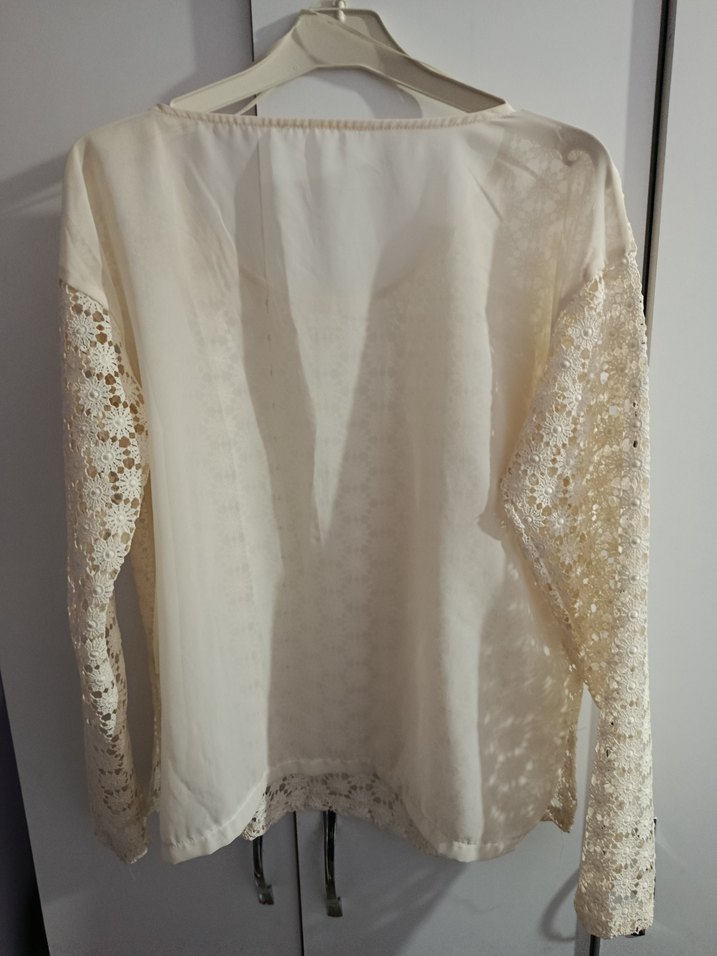 Dantel Detaylı Beyaz Bohem Uzun Kollu Bluz - Görsel 5