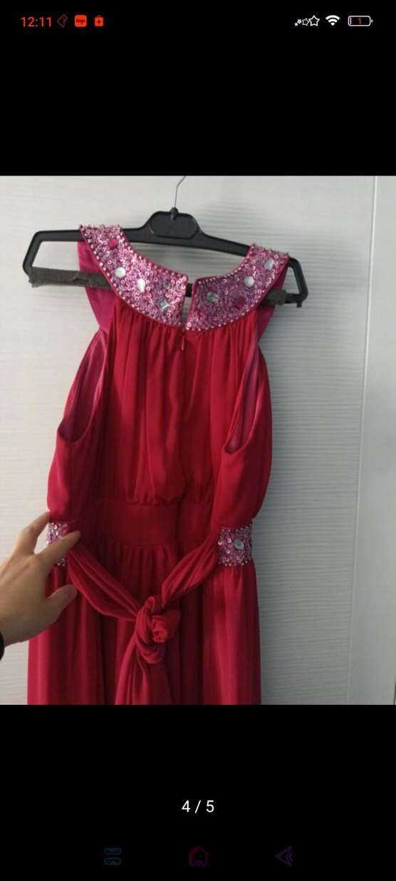 fuşya Drapeli Uzun Abiye Elbise - Görsel 4