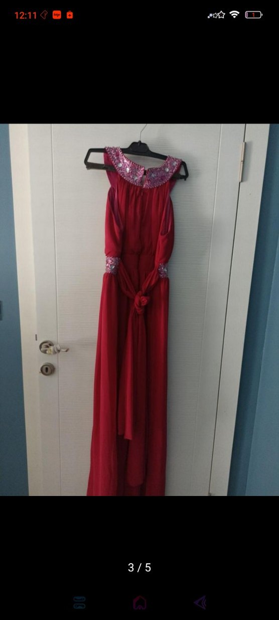 fuşya Drapeli Uzun Abiye Elbise - Görsel 3