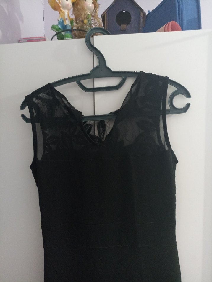 Siyah Dantel Detaylı Uzun  Abiye Elbise - Görsel 3