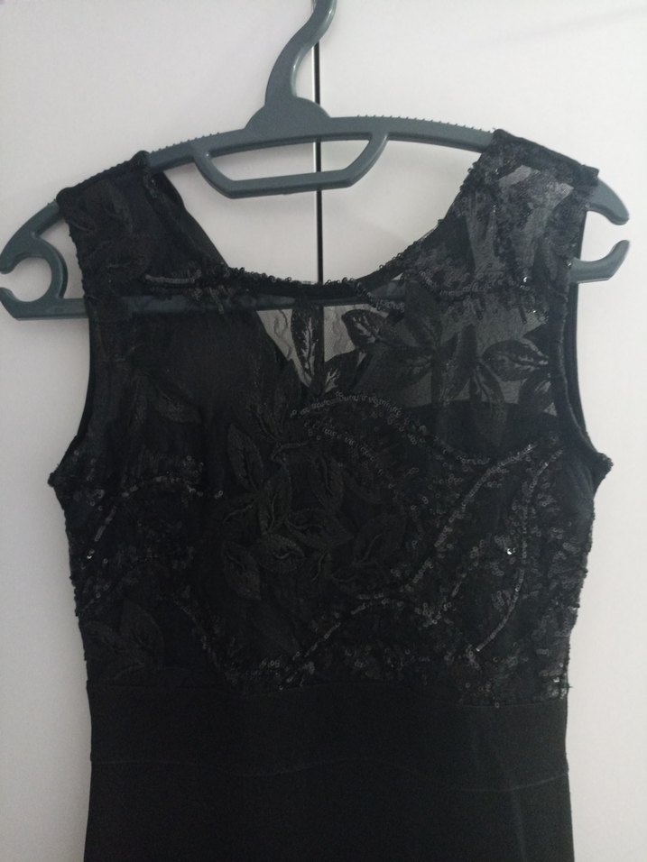 Siyah Dantel Detaylı Uzun  Abiye Elbise - Görsel 2