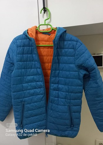 Erkek Çocuk Mavi Kapüşonlu Fermuarlı Mont