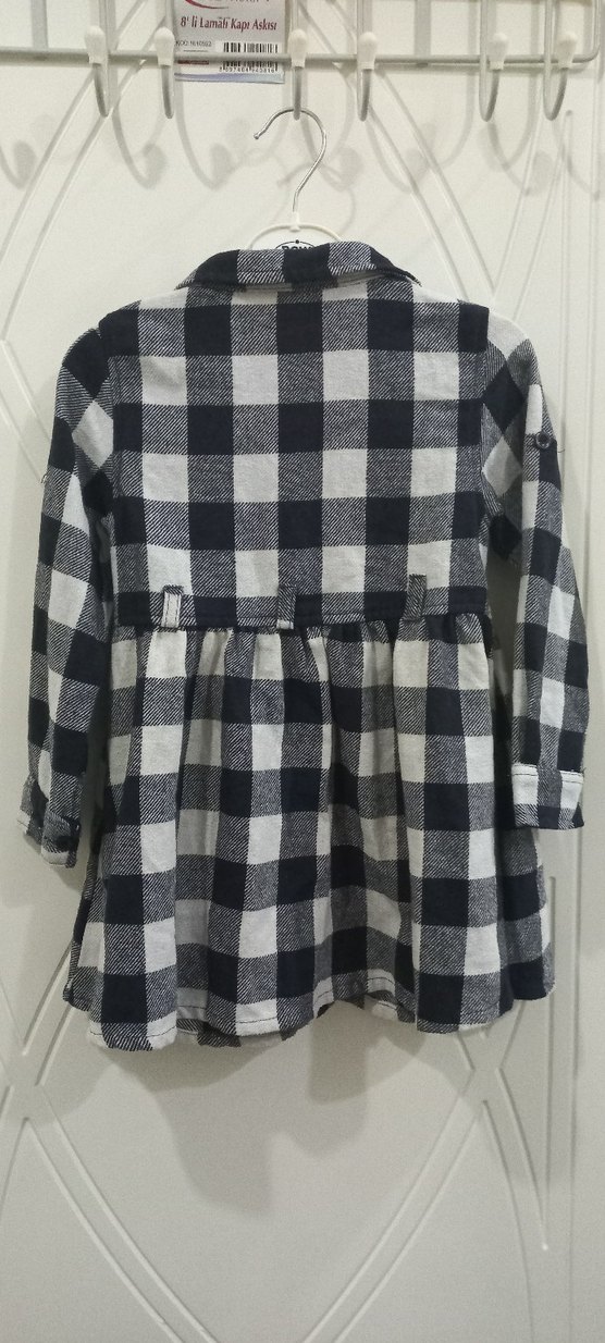 Kız Çocuk Gri Kareli Uzun Kollu Gömlek - Görsel 4