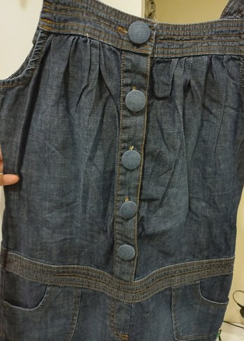 Düğmeli Kadın Kısa Kot Salopet - Görsel 3