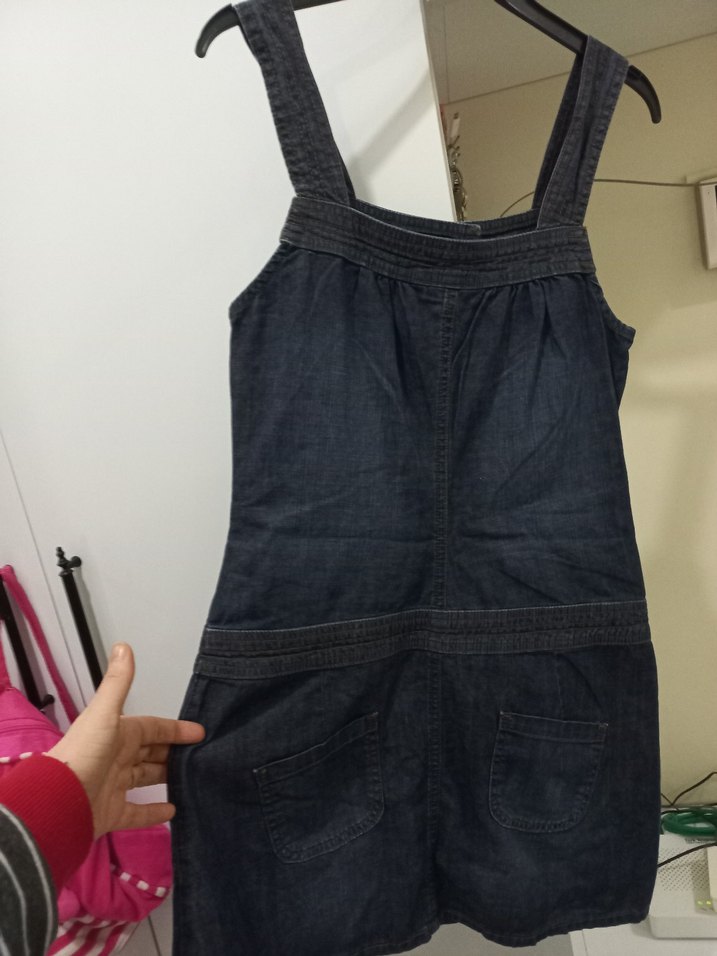 Düğmeli Kadın Kısa Kot Salopet - Görsel 5