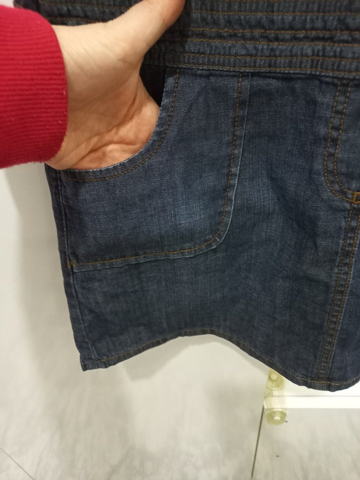 Düğmeli Kadın Kısa Kot Salopet - Görsel 4