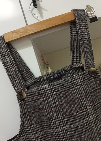 Kızlar için Ekose Desenli Kemerli Gri Salopet - Görsel 2