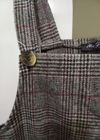 Kızlar için Ekose Desenli Kemerli Gri Salopet - Görsel 4